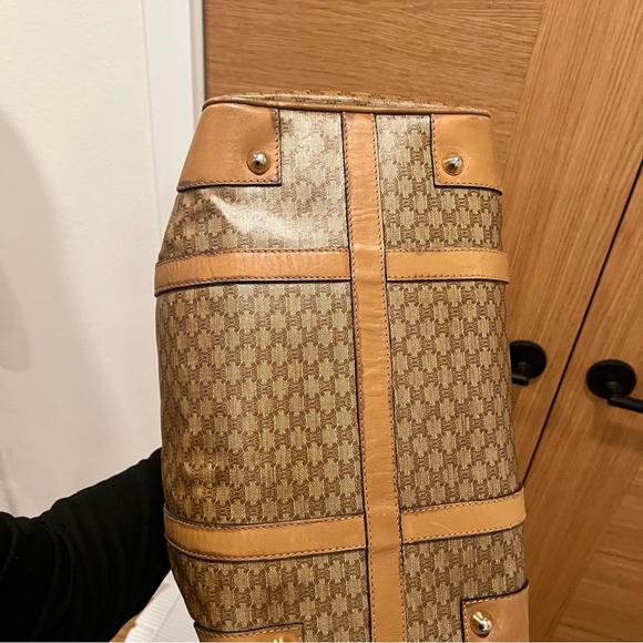 CELINE Macadam Leather & PVC Boston Bag Brown Authentic - Picture 8 of 14